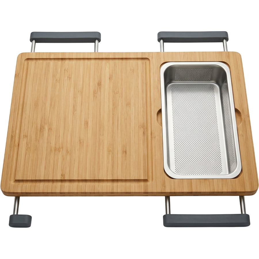 Rawer Bamboo Over-Sink Cutting Board with Steel Colander 52 cm